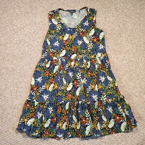 Toad & Co Marley Dress Womens Medium Blue Floral Tiered Sleeveless Flowy